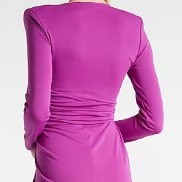 Express Draped V-Neck Strong Shoulder Mini Dress - Small - Picture 9 of 15